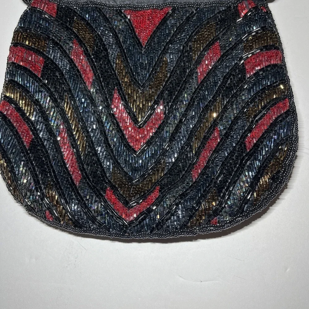 Beaded Bucket Bag Purse Hobo Multi Color Beads Chevron Coroner Brand NWT